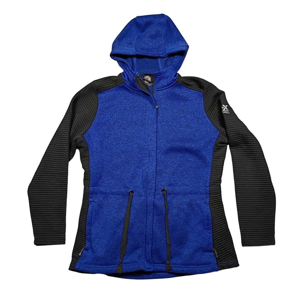 ZeroXposur Zip Up Hoodie Womens XXL Ribbed Knit Drawstring Iris Blue J92380S